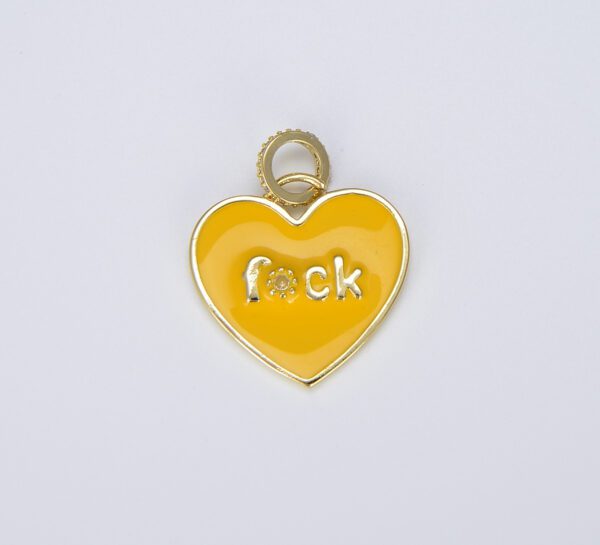 18K Gold Filled Cubic Zirconia Micro Pave Enamel Heart with Word Fuck Charm Pendant, CP1454