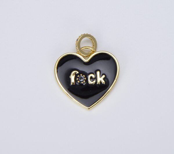 18K Gold Filled Cubic Zirconia Micro Pave Enamel Heart with Word Fuck Charm Pendant, CP1454