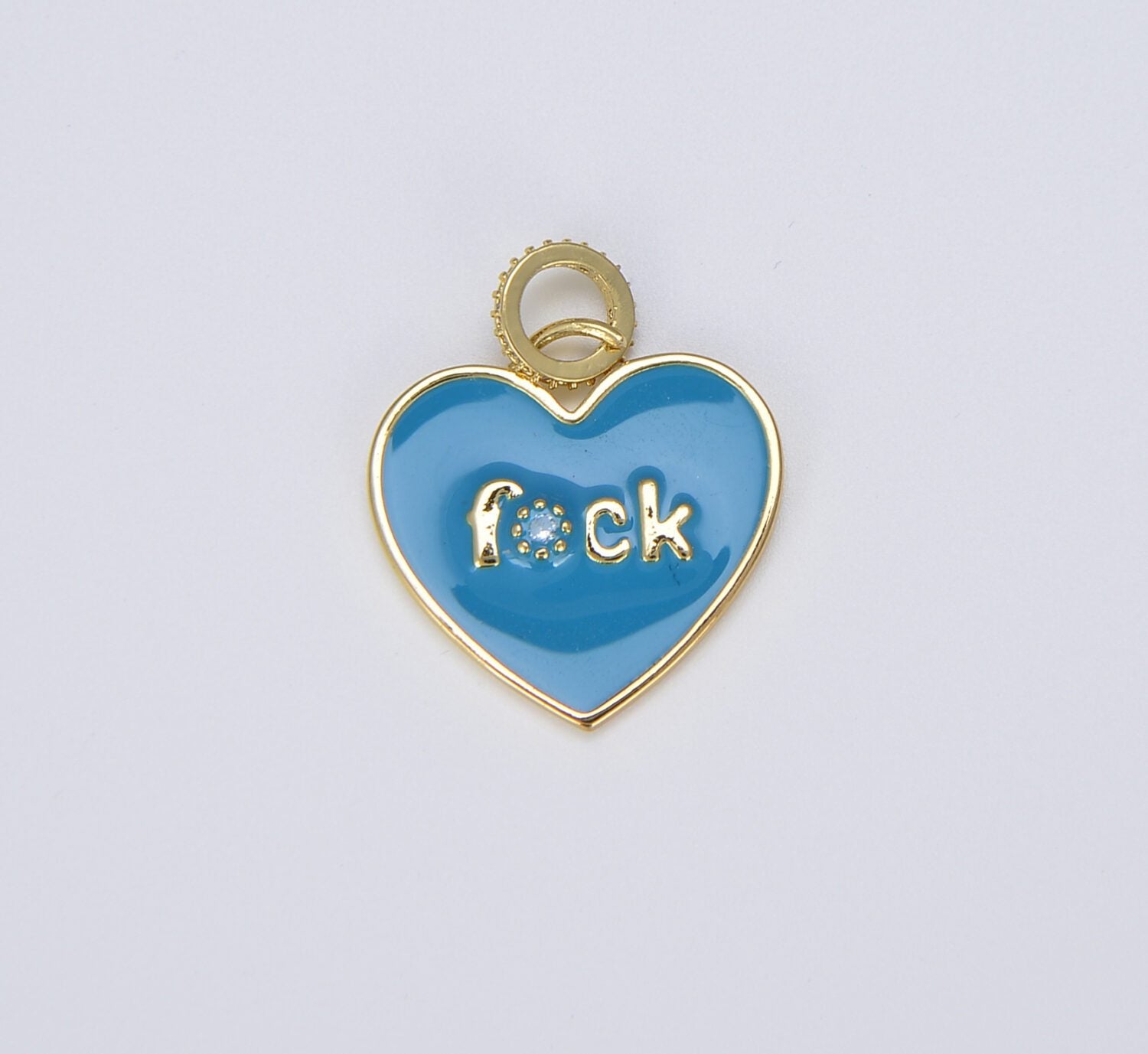 18K Gold Filled Cubic Zirconia Micro Pave Enamel Heart with Word Fuck Charm Pendant, CP1454