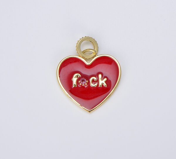 18K Gold Filled Cubic Zirconia Micro Pave Enamel Heart with Word Fuck Charm Pendant, CP1454