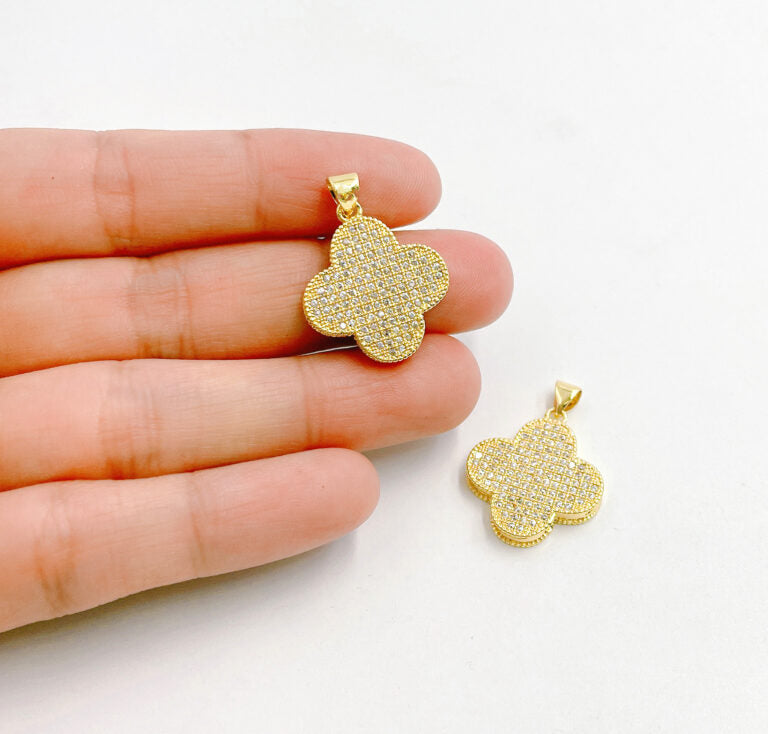 18K Gold Filled Four Leaf Clover Charm Pendant, Gold Clover Charms, Good Luck Charm, Lucky Charm Necklace, Micro Pave CZ Cubic Clover Charm, CP1455