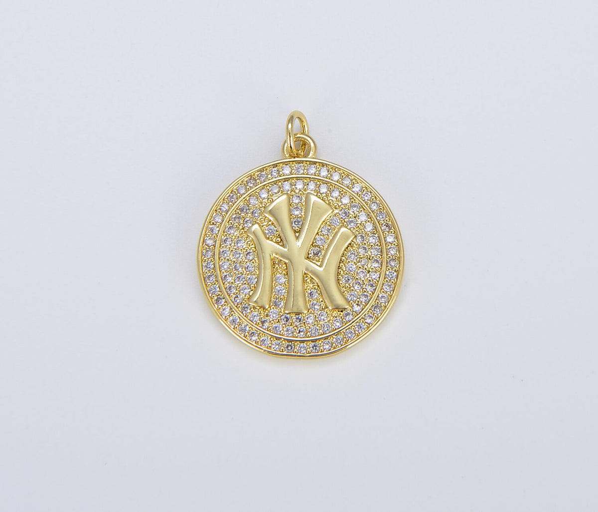 18K Gold Filled New York Initial Pendant, NY Initial Baseball Cubic Zirconia CZ Charm, Baseball Fan Sports Charm for Bracelet Necklace Jewelry, CP1456