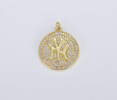 18K Gold Filled New York Initial Pendant, NY Initial Baseball Cubic Zirconia CZ Charm, Baseball Fan Sports Charm for Bracelet Necklace Jewelry, CP1456