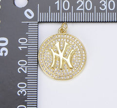 18K Gold Filled New York Initial Pendant, NY Initial Baseball Cubic Zirconia CZ Charm, Baseball Fan Sports Charm for Bracelet Necklace Jewelry, CP1456