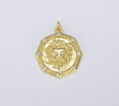 18K Gold Filled Cubic Zirconia Micro Pave Embossed Lion Charm, CP1461