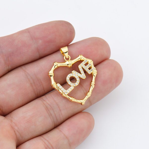 18K Gold Filled Cubic Zirconia Micro Pave Love On Heart Charm, 31x23mm, CP1463