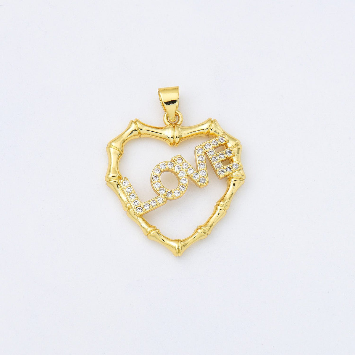 18K Gold Filled Cubic Zirconia Micro Pave Love On Heart Charm, 31x23mm, CP1463