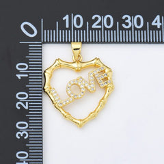 18K Gold Filled Cubic Zirconia Micro Pave Love On Heart Charm, 31x23mm, CP1463