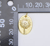 18K Gold Filled Cubic Zirconia Micro Pave Dandelion On Oval Shape Pendant, Dandelion Charm, Necklace Bracelet Charm Pendant, 23x14mm, CP1464