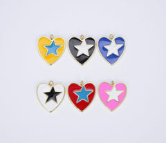 18K Gold Filled Enamel Colorful Five Point Star On Heart Pendant, CP1467