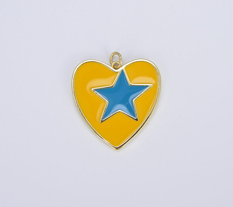 18K Gold Filled Enamel Colorful Five Point Star On Heart Pendant, CP1467