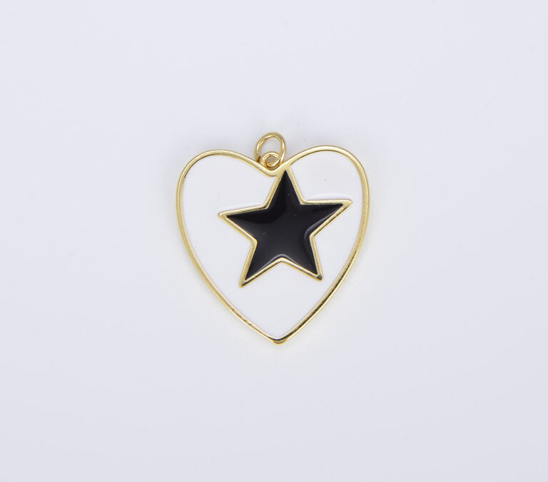 18K Gold Filled Enamel Colorful Five Point Star On Heart Pendant, CP1467