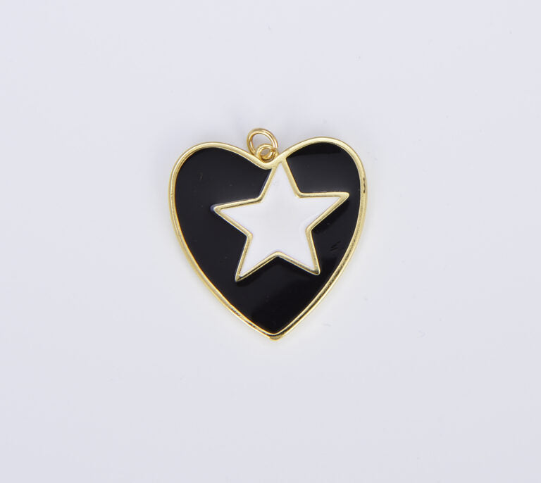 18K Gold Filled Enamel Colorful Five Point Star On Heart Pendant, CP1467