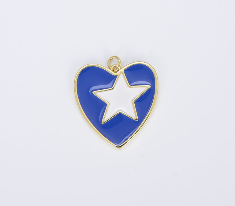 18K Gold Filled Enamel Colorful Five Point Star On Heart Pendant, CP1467