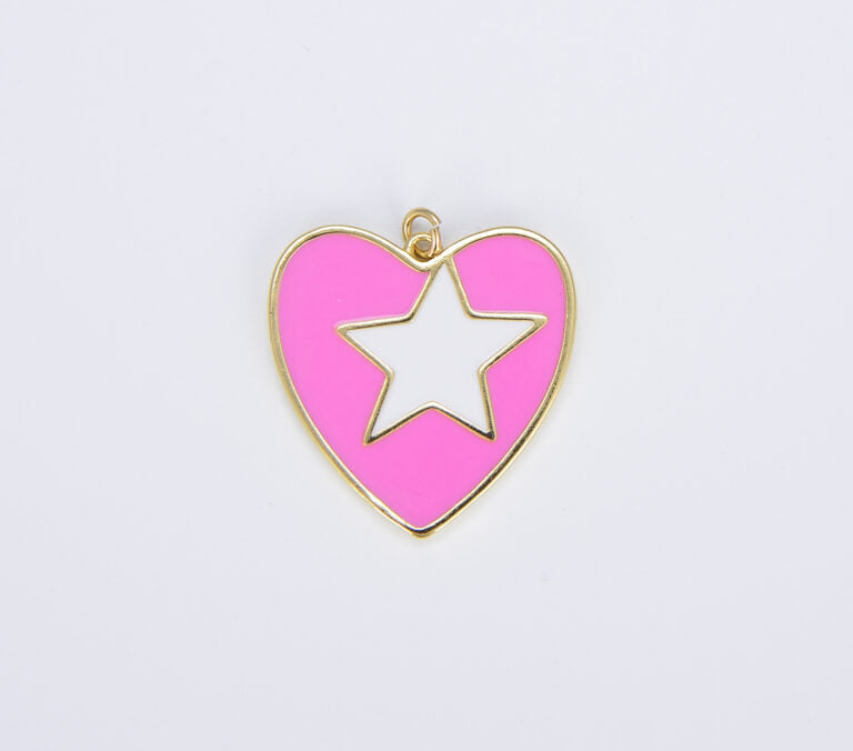 18K Gold Filled Enamel Colorful Five Point Star On Heart Pendant, CP1467