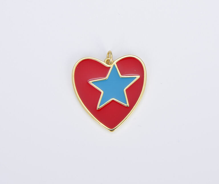 18K Gold Filled Enamel Colorful Five Point Star On Heart Pendant, CP1467