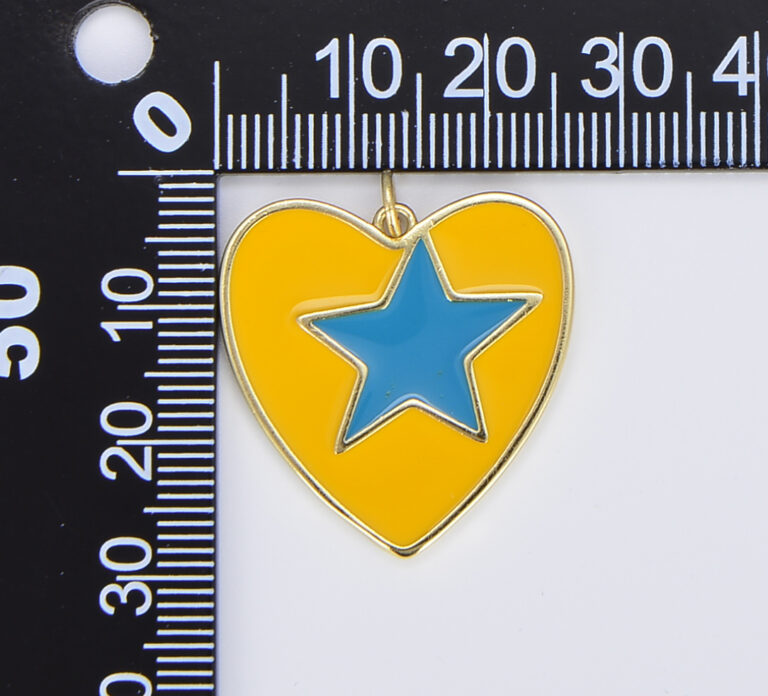 18K Gold Filled Enamel Colorful Five Point Star On Heart Pendant, CP1467