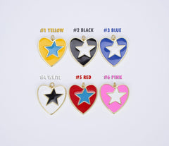 18K Gold Filled Enamel Colorful Five Point Star On Heart Pendant, CP1467