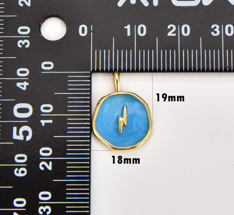 18K Gold Filled Teal Enamel Lightning Bolt Medallion Charm, CP1468B