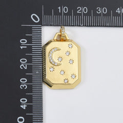 18K Gold Filled Crescent Moon Charm Star Tag Charm CP1474