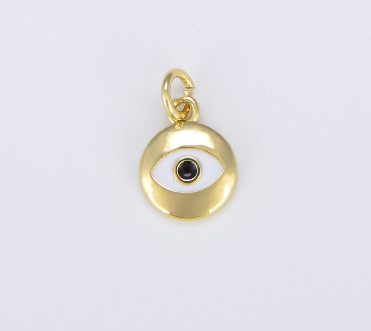 18K Gold Filled Dainty White Enamel Evil Eye Charm, Eye pendant for Necklace Bracelet Earring Charm Jewelry Supply, 15x10mm, CP1475