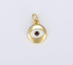 18K Gold Filled Dainty White Enamel Evil Eye Charm, Eye pendant for Necklace Bracelet Earring Charm Jewelry Supply, 15x10mm, CP1475