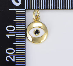 18K Gold Filled Dainty White Enamel Evil Eye Charm, Eye pendant for Necklace Bracelet Earring Charm Jewelry Supply, 15x10mm, CP1475