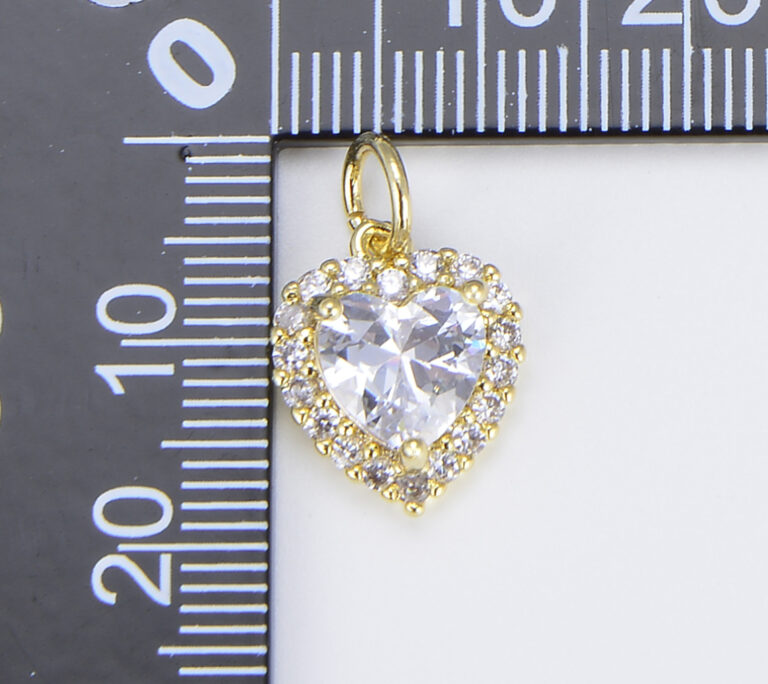 18K Gold Filled Micro Pave Cubic Zirconia Heart Charm, CP1476