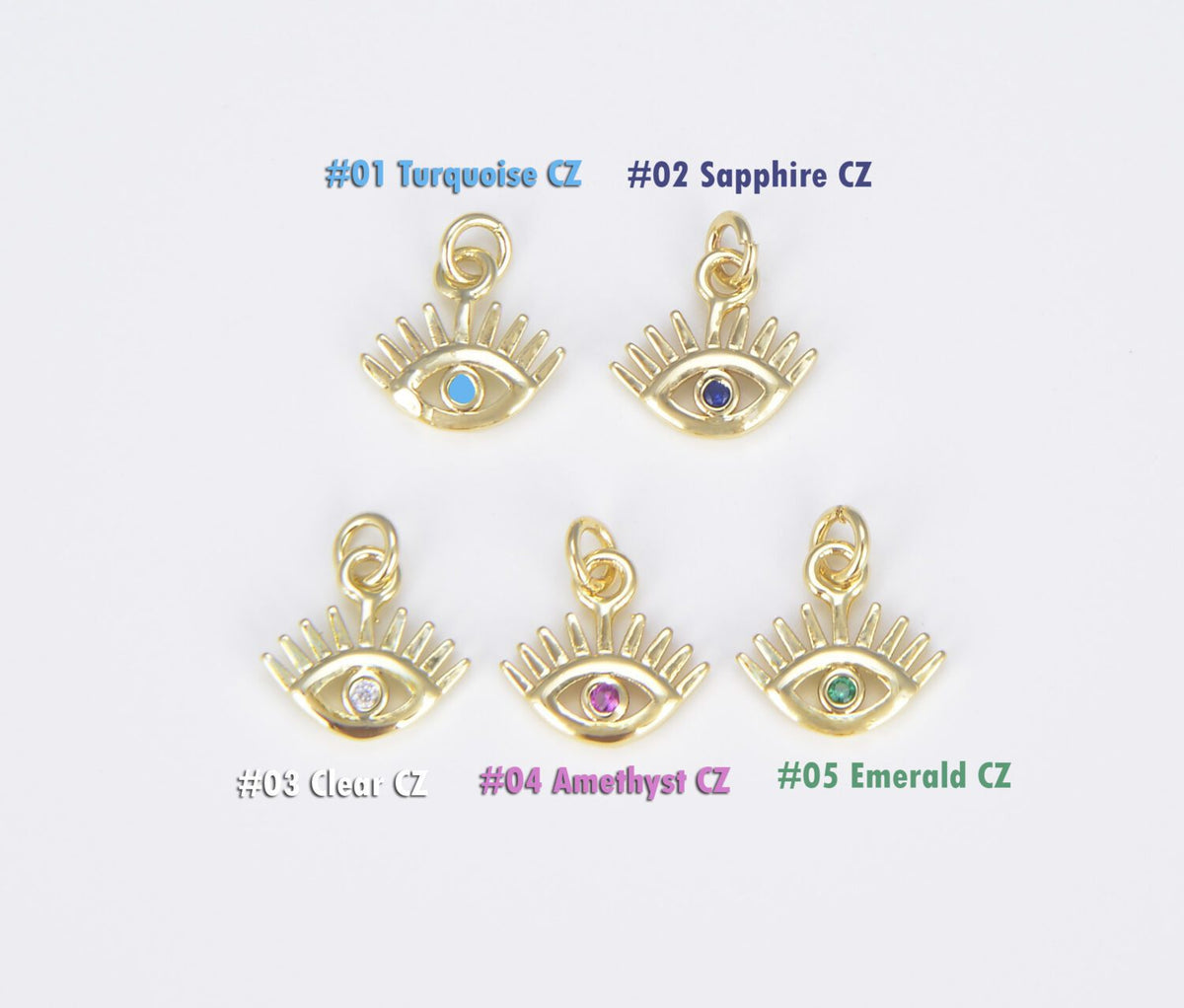 18K Gold Filled Dainty Evil Eye Charm with Eyelash, CP1485