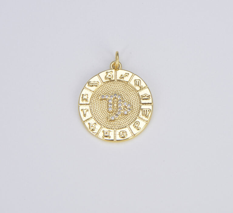 18K Gold Filled Zodiac Signs Charms, Dainty Zodiac Horoscope Sign Medallion Pendant CP1487