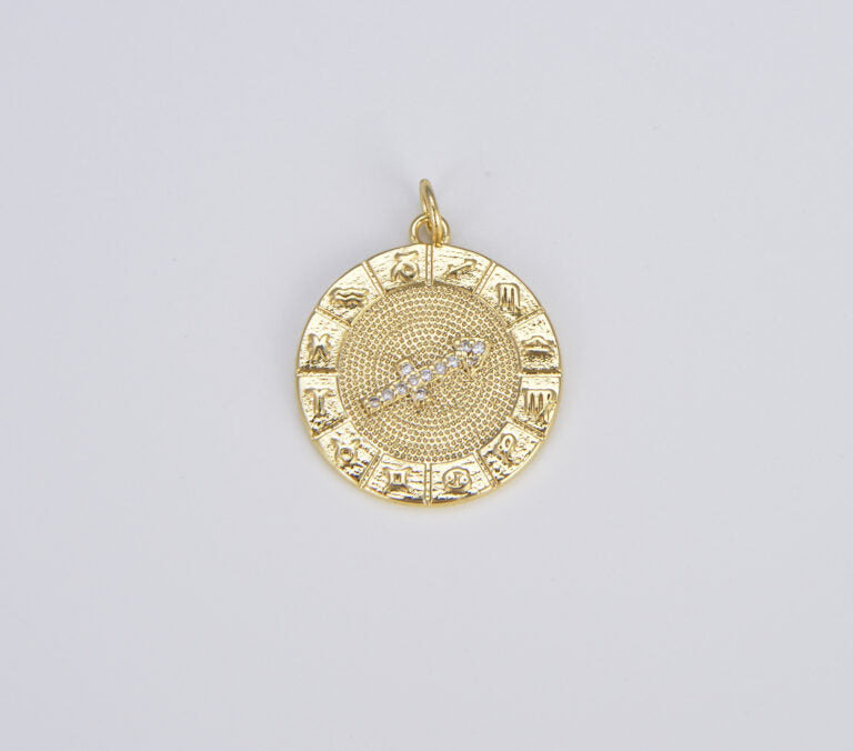 18K Gold Filled Zodiac Signs Charms, Dainty Zodiac Horoscope Sign Medallion Pendant CP1487