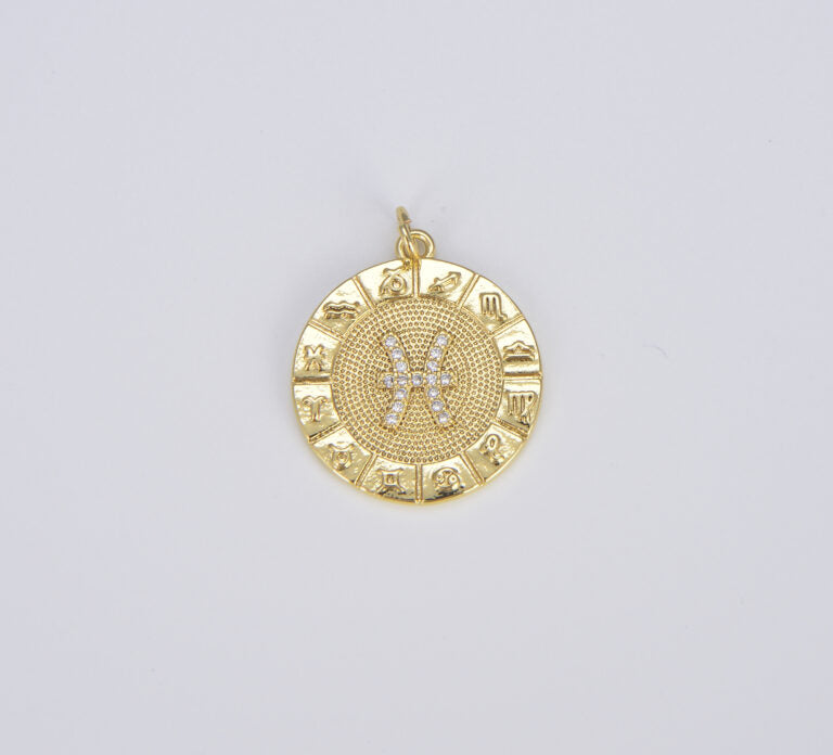 18K Gold Filled Zodiac Signs Charms, Dainty Zodiac Horoscope Sign Medallion Pendant CP1487