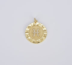 18K Gold Filled Zodiac Signs Charms, Dainty Zodiac Horoscope Sign Medallion Pendant CP1487