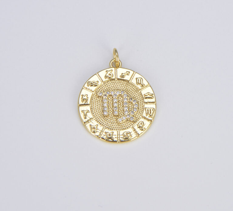 18K Gold Filled Zodiac Signs Charms, Dainty Zodiac Horoscope Sign Medallion Pendant CP1487