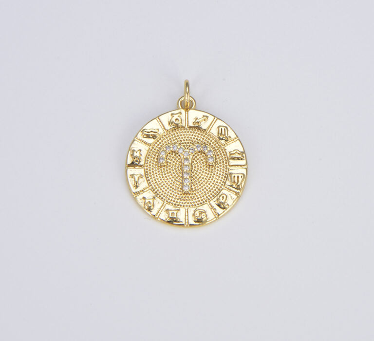 18K Gold Filled Zodiac Signs Charms, Dainty Zodiac Horoscope Sign Medallion Pendant CP1487