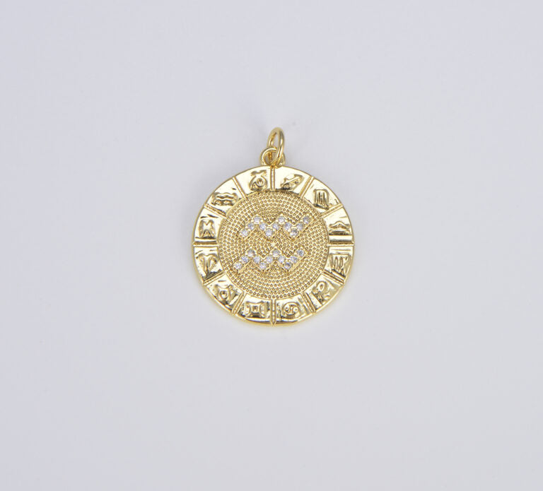 18K Gold Filled Zodiac Signs Charms, Dainty Zodiac Horoscope Sign Medallion Pendant CP1487