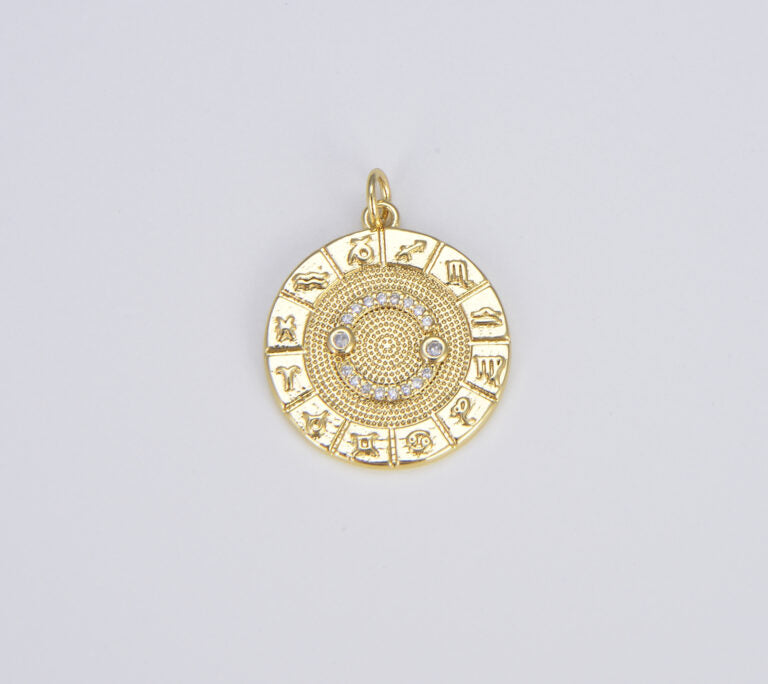 18K Gold Filled Zodiac Signs Charms, Dainty Zodiac Horoscope Sign Medallion Pendant CP1487