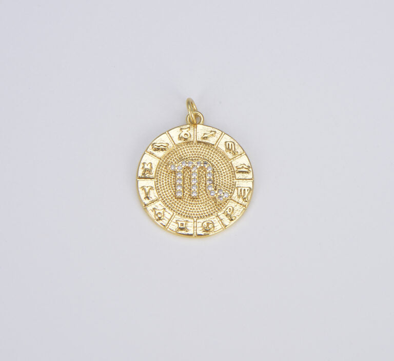 18K Gold Filled Zodiac Signs Charms, Dainty Zodiac Horoscope Sign Medallion Pendant CP1487