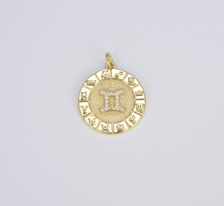 18K Gold Filled Zodiac Signs Charms, Dainty Zodiac Horoscope Sign Medallion Pendant CP1487