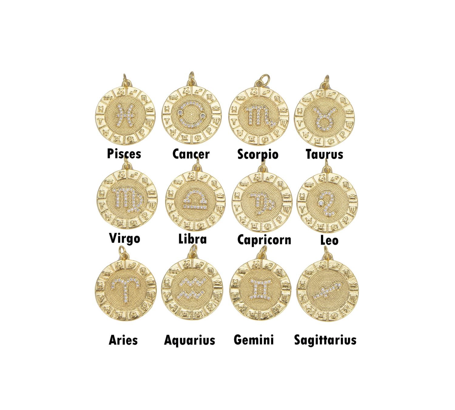 18K Gold Filled Zodiac Signs Charms, Dainty Zodiac Horoscope Sign Medallion Pendant CP1487