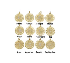 18K Gold Filled Zodiac Signs Charms, Dainty Zodiac Horoscope Sign Medallion Pendant CP1487