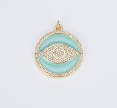 18K Gold Filled Turquoise Blue Enamel Evil Eye Charm, CP1492