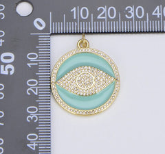 18K Gold Filled Turquoise Blue Enamel Evil Eye Charm, CP1492