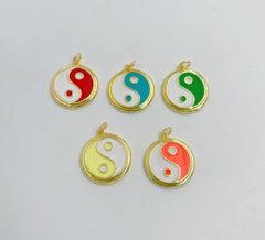 18K Gold Filled Dainty Colorful Enamel Gold Yin Yang Charm, CP1496