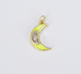 18K Gold Filled Cubic Zirconia Micro Pave Colorful Enamel Crescent Moon Charm, CP1511