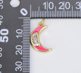 18K Gold Filled Cubic Zirconia Micro Pave Colorful Enamel Crescent Moon Charm, CP1511