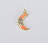 18K Gold Filled Cubic Zirconia Micro Pave Colorful Enamel Crescent Moon Charm, CP1511