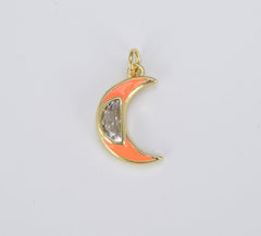 18K Gold Filled Cubic Zirconia Micro Pave Colorful Enamel Crescent Moon Charm, CP1511