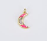 18K Gold Filled Cubic Zirconia Micro Pave Colorful Enamel Crescent Moon Charm, CP1511