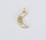 18K Gold Filled Cubic Zirconia Micro Pave Colorful Enamel Crescent Moon Charm, CP1511